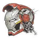 Iron man helmet, broken visor, revealing skull beneath tattoo design idea