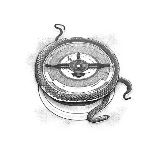 A snake wrapped around a vinyl record player tattoo design idea