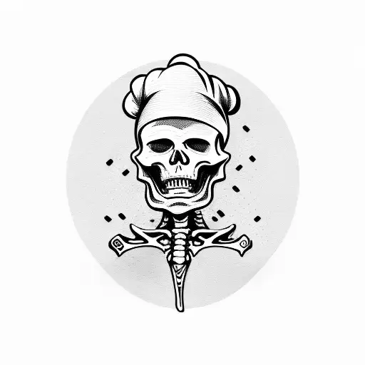 skeleton cooker chef in dolma with knifes and cooking products tattoo design idea