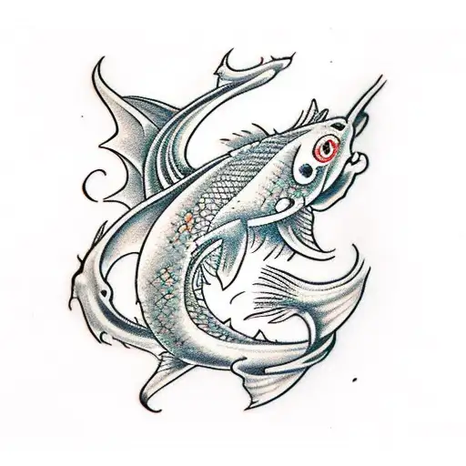 Dragon, pez koi y ojo de horus tattoo design idea