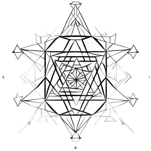 A minimalistic depiction of the Louvre pyramid intertwined with intricate Harry Potter spell symbols tattoo design idea