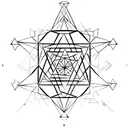 A minimalistic depiction of the Louvre pyramid intertwined with intricate Harry Potter spell symbols tattoo design idea
