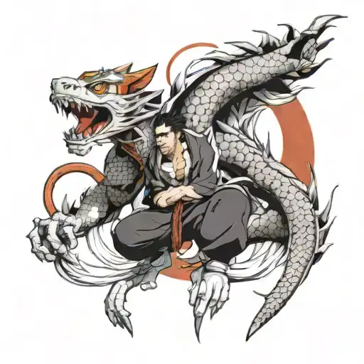 Creating a Yakuza-inspired tattoo sleeve with the Shadow Dragons from Dragon Ball GT is an exciting concept! Yakuza tatt tattoo design idea