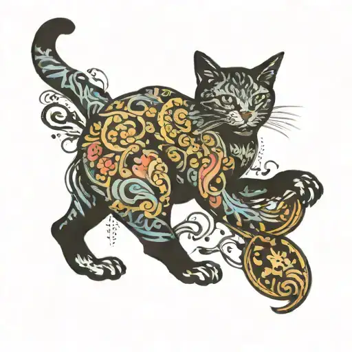 cat from behind raising its tail tattoo design idea