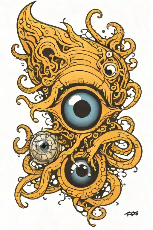 chutlhu space tentacle horror evil eye tattoo design idea