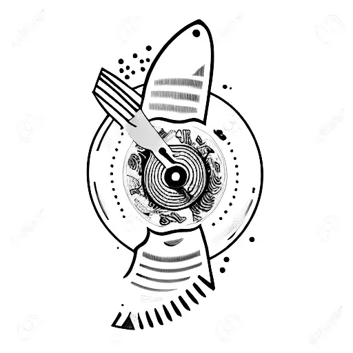 A chef's knife slicing through a vinyl record tattoo design idea