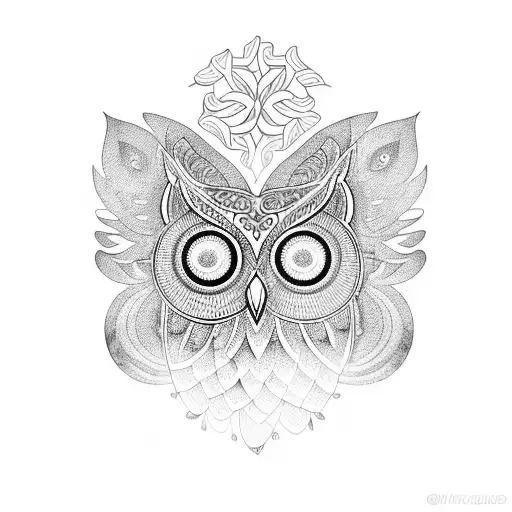 Mandala-inspired owl with floral elements tattoo design idea