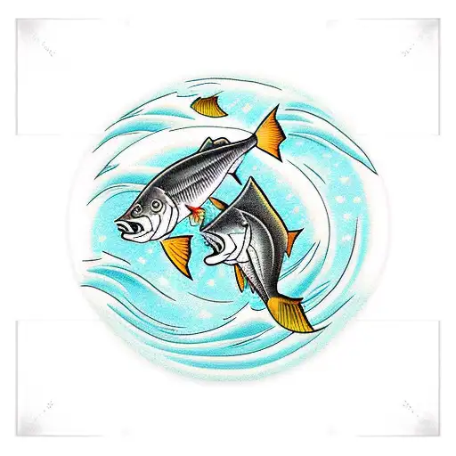 snook and tarpon swimming beneath a dock nighttime full moon tattoo design idea