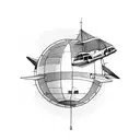 globe with a bus airplane and boat on side tattoo design idea