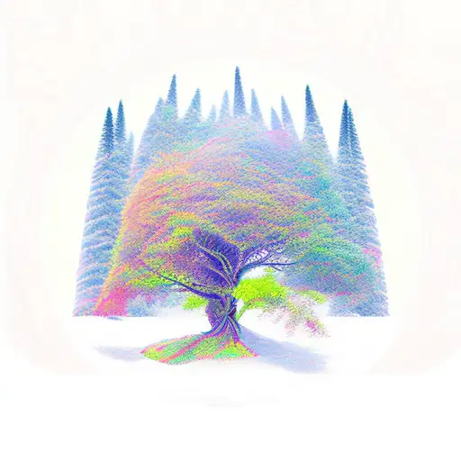 DNA with trees, mountain, waterfalls, snow tattoo design idea