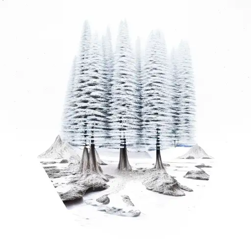strand of DNA with trees, mountain, waterfalls, snow tattoo design idea