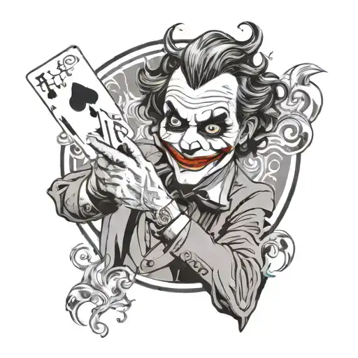 joker playing card and smokes and holds a liverpool logo qoute tattoo design idea