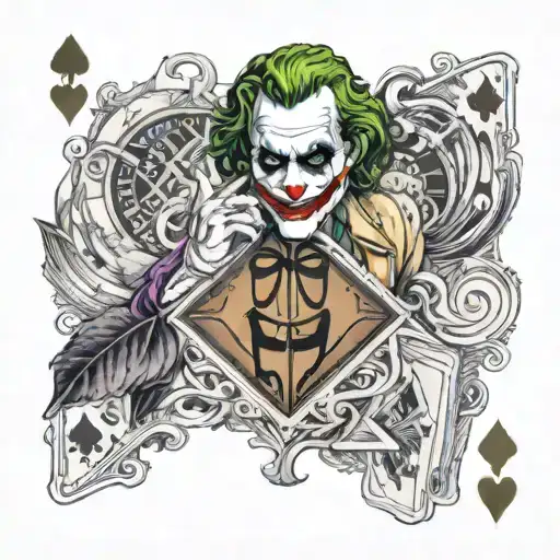 joker playing card and smokes and holds a liverpool logo qoute tattoo design idea