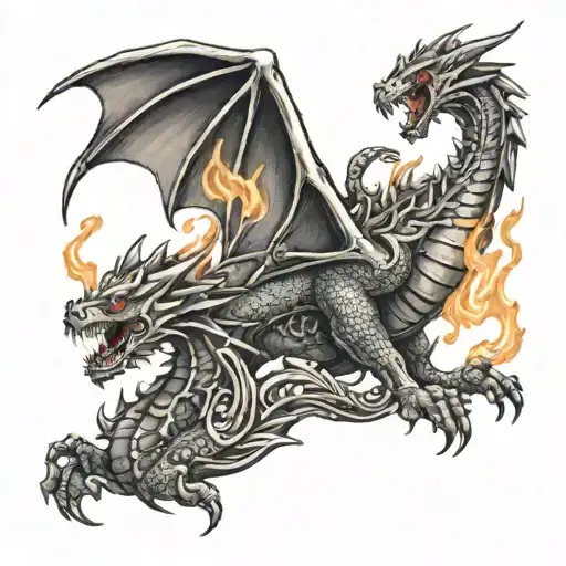 dragon breathing fire and hold a liverpool logo incorporated tattoo design idea