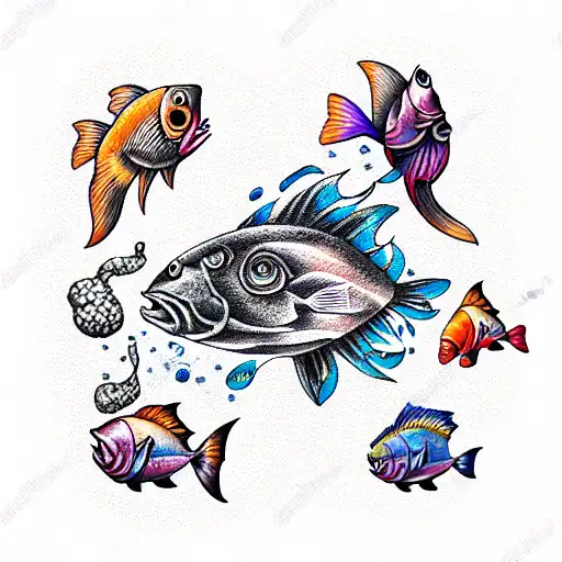 sun and fish dead tattoo design idea