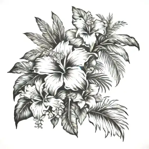 hawaiian hibiscus, ocean, coconut tree  tattoo design idea