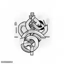 A hacker symbol intertwined with a muscular bodybuilder silhouette tattoo design idea