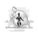 A hacker symbol intertwined with a muscular bodybuilder silhouette tattoo design idea