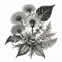 fern, cornflower, dandelion bud tattoo design idea