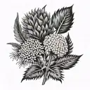 fern, cornflower, dandelion bud tattoo design idea