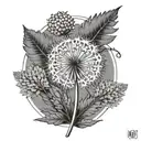 fern, cornflower, dandelion bud tattoo design idea