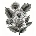 fern, cornflower, dandelion bud tattoo design idea