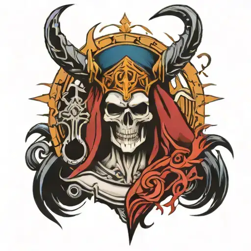 grim reaper, trident, ankh of reincarnation, eye of horus, aquarius, Anubis tattoo design idea