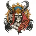 grim reaper, trident, ankh of reincarnation, eye of horus, aquarius, Anubis tattoo design idea