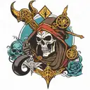 grim reaper, trident, ankh of reincarnation, eye of horus, aquarius, Anubis tattoo design idea