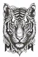 Tiger Face with letters M L B A N V G and Big AB initials inside tattoo design idea