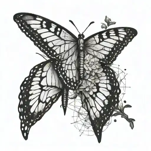 A geometric tattoo design representing the bond between siblings, with elements of nature like monarch butterflies to symbolize growth and resilience tattoo design idea
