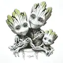 baby groot and family, Time, love 5kids tattoo design idea