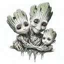 baby groot and family, Time, love 5kids tattoo design idea