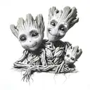 baby groot and family, Time, love 5kids tattoo design idea
