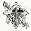 three nail cross with mountains  tattoo design idea