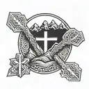 three nail cross with mountains  tattoo design idea