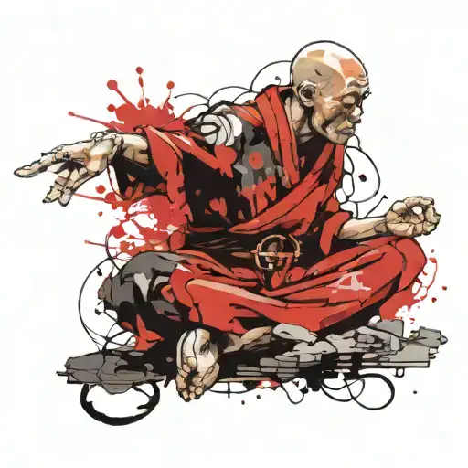 Warrior monk meditating tattoo design idea