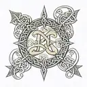 celtic dara knot with the letters P, K, A, and R woven into each of the four quadrants tattoo design idea