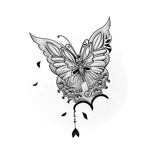 pomegranate with swallowtail butterfly tattoo design idea