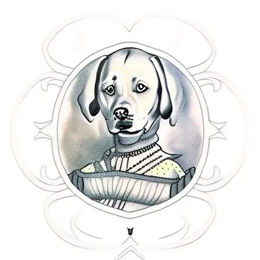 renaissance queen portrait labrador tattoo design idea