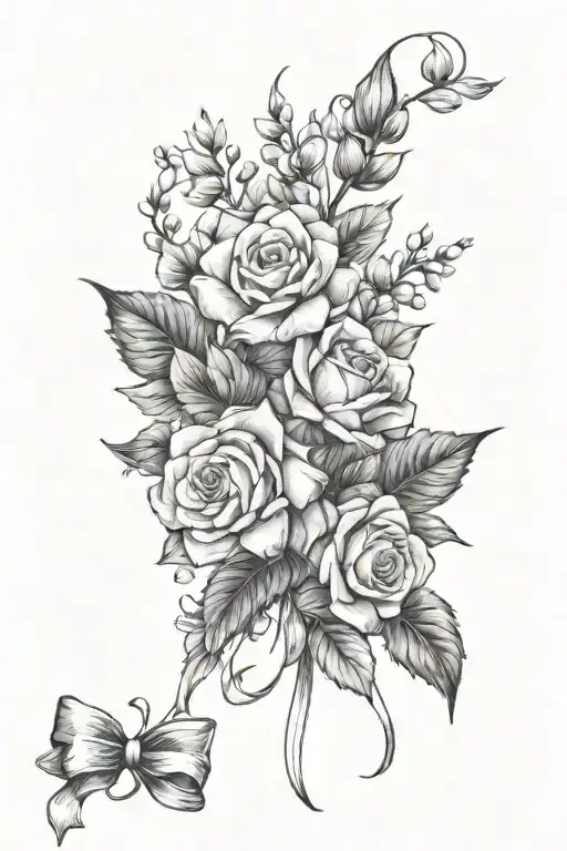 the birth flowers of june and september in a bouquet with a bow tattoo design idea