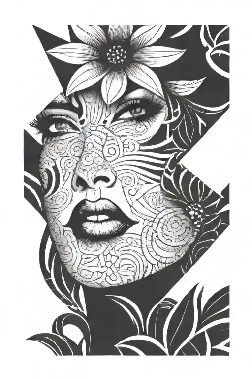 Background flowers among them beautiful women's eyes sports and motivation tattoo design idea