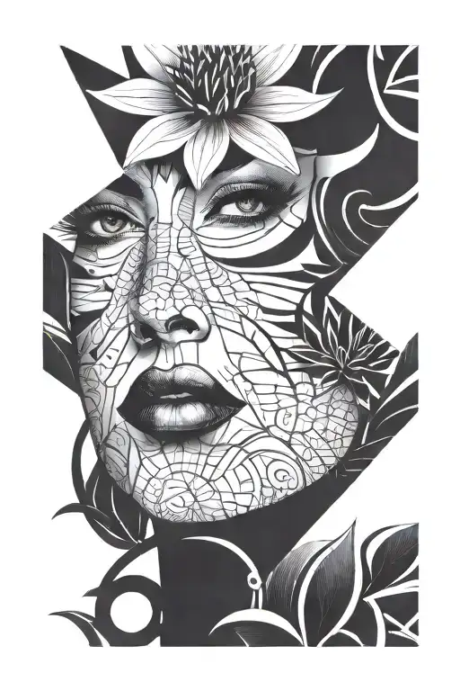 Background flowers among them beautiful women's eyes sports and motivation tattoo design idea