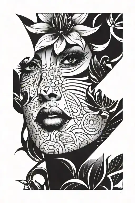 Background flowers among them beautiful women's eyes sports and motivation tattoo design idea