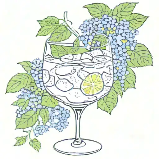 Grandma in the garden drink gin and tonic tattoo design idea