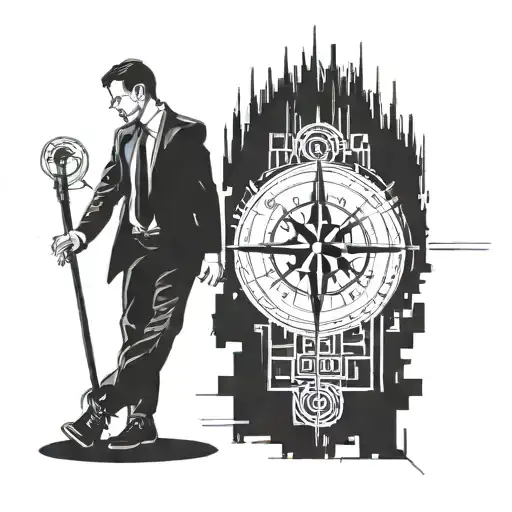 A sales manager symbolized by a compass guiding a traveler through a maze of hanging out spots tattoo design idea