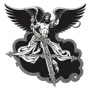A cross of Jesus Christ with a sword and angel wings tattoo design idea