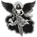 A cross of Jesus Christ with a sword and angel wings tattoo design idea