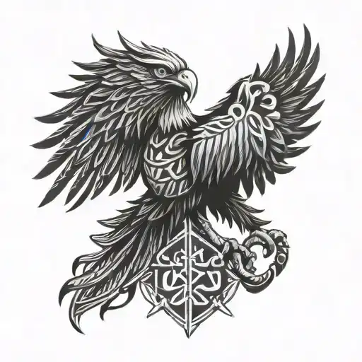 polish eagle with viking runes around tattoo design idea