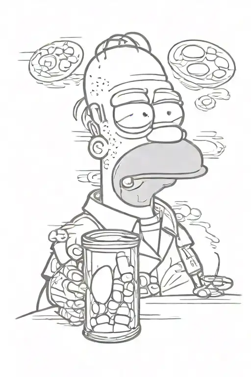sadness homer Simpson with pill capsule tattoo design idea